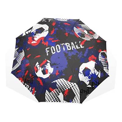 TropicalLife Regenschirm Vintage Fußball Sport Ball Winddicht 3 Falten Regenschirm für Frauen Herren Mädchen Jungen Unisex Ultraleicht Outdoor Reisen Kompakter Regenschirm, multi, Einheitsgröße von TropicalLife