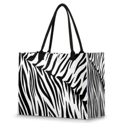 Zebra Animal Print Schwarz und Weiß Strandtasche Extra Große Tragetaschen Frauen Handtaschen Schultertasche Casual Einkaufstasche mit Innentasche mit Reißverschluss, mehrfarbig, X-Large von TropicalLife