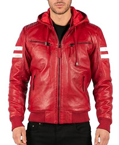 TruClothing.com Herren Bomberjacke Outwear Winddicht Winter Echtleder Mantel Gesteppte Kapuze von TruClothing.com