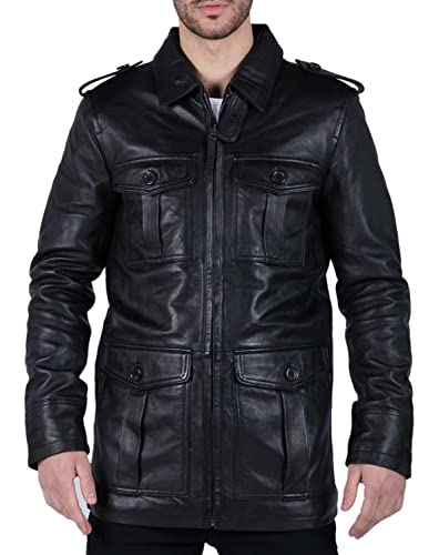 TruClothing.com Herren Lederjacke Safari Echtleder Parka Schwarz Braun Tailored Fit Freizeitjacke - schwarz 3XL von TruClothing.com