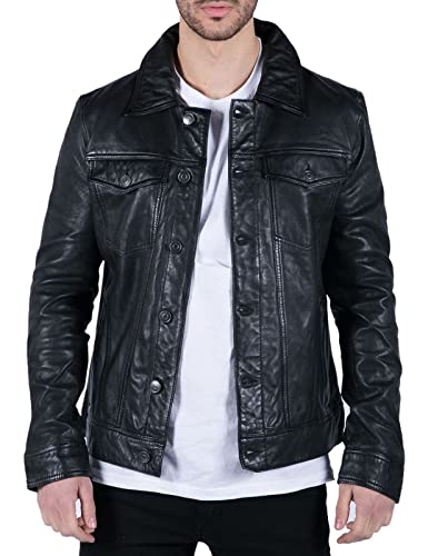 TruClothing.com Schwarze Lederjacke für Herren Kurze Jeans-Stil Vintage klassisches Gestüt - schwarz XXL von TruClothing.com