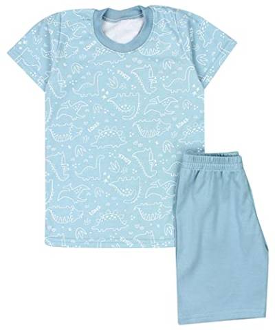TupTam Kinder Jungen Pyjama Schlafanzug Set Kurzarm Nachtwäsche 2-teilig Sommer, Farbe: Dino Mintgrün, Größe: 134 von TupTam