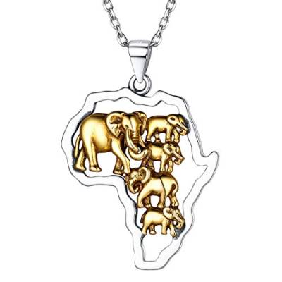 U7 Anhänger Halskette Afrika Karte mit Elefante Design Damen Herren Kette 925 Silber und Messing Modeschmuck Kettenlägne 50 cm verstellbar Rolokette Modeschmuck für Weihnachten Geburtstag von U7