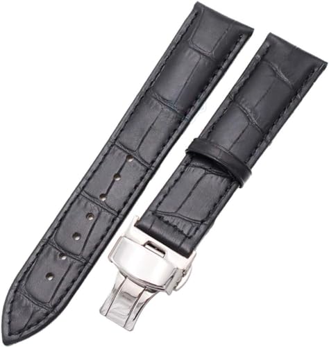 ULPro Ersatz Uhrenarmbänder, 20mm 22mm Langlebige Uhrenarmbänder Gürtel Männer Frauen Leder Uhrenarmband Strap Faltschließe Zubehör (Color : Black, Size : 20mm Black Clasp) von ULPro