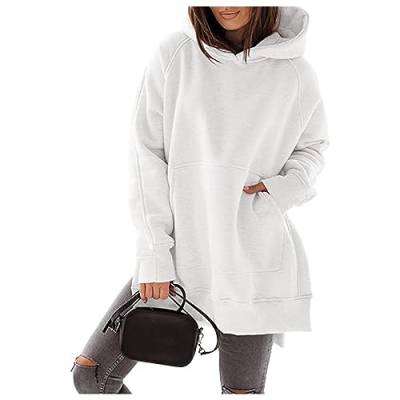 UNeedVog Damen Hoodie Round Neck Vlies Dicke Hoodies Übergroße Kapuzenpullover Split Sweatshirt von UNeedVog