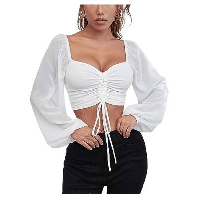 UNeedVog Damenhemd Crop Top Drawess Ruch -strickbluse Square Kragen Langarm Chiffon Täglich Hemden von UNeedVog