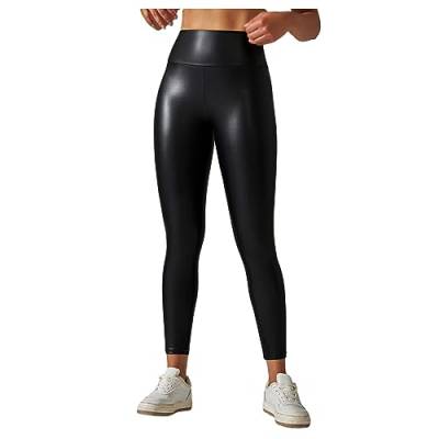 UNeedVog Frauen Yogahosen Feste Leder -Yoga -Leggings Hoher Taille Dünne Elastische Pu von UNeedVog