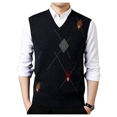 UNeedVog Herren V Hals Wolle Pullover Weste Ärmellose Springer Plaid -Weste Business Casual Strick Weste von UNeedVog