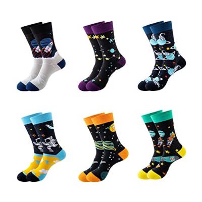 UNeedVog Lustige Socken, 6 Paare Crew Socken Astronaut Raketengrafikrohr Socken Unisex Casual Socken Pack von UNeedVog