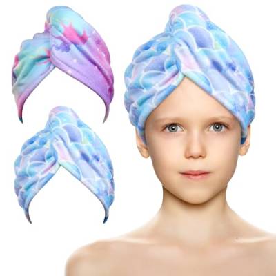 URAQT Haarturban Handtuch, 2 Stück Mikrofaser Turban Handtücher Schnelltrocknend Handtuch, Damen Haarturban Verdreht mit Knopf für Frauen Mädchen Alle Haartypen(Blau+Gelb) von URAQT