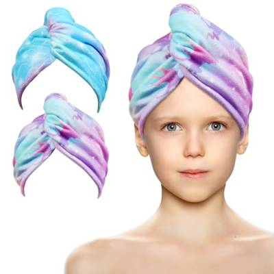 URAQT Haarturban Handtuch, 2 Stück Mikrofaser Turban Handtücher Schnelltrocknend Handtuch, Damen Haarturban Verdreht mit Knopf für Frauen Mädchen Alle Haartypen(Rosa+Blau) von URAQT