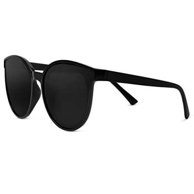 URAQT Sonnenbrille, Schwarze Retro Vintage für Herren Damen, Rahme Ultra Leicht Brille mit UV 400 Schutz, Unisex Mode Sunglasses zum Golf Fahren Angeln Reisebrille Outdoor Sport（Zwei Punkt） von URAQT