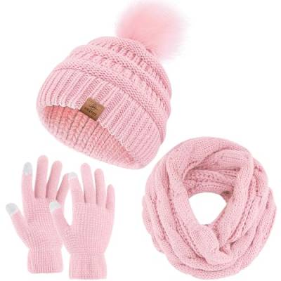 URATOT Winter Warme Stricksets Strickmütze Mütze Schal Gesichtsabdeckung Touchscreen Handschuhe Set für Männer Frauen von URATOT