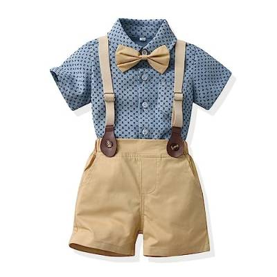 UUAISSO Kleinkind baby Junge Gentleman Outfits Kurzarm Bodysuit Shirts Hosenträger Hosen Sommer Infant kleiner Junge Anzüge Himmelblau 2-3 Jahre von UUAISSO