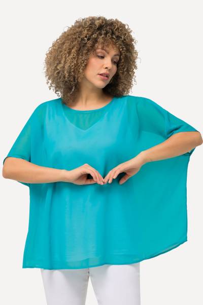 Große Größen Chiffonbluse, Damen, türkis, Größe: 3=58-64, Polyester, Ulla Popken von Ulla Popken