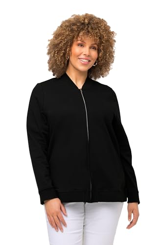 Ulla Popken Damen, Katze, Boxy-Form, Collegekragen Sweatjacken, schwarz, 46-48 von Ulla Popken