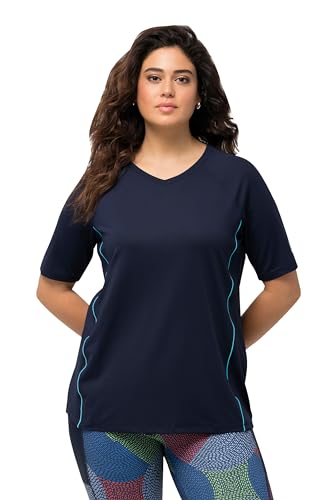 Ulla Popken Damen, UV-Schutz 50+, V-Ausschnitt, Halbarm T-Shirts, Marine, 58-60 von Ulla Popken