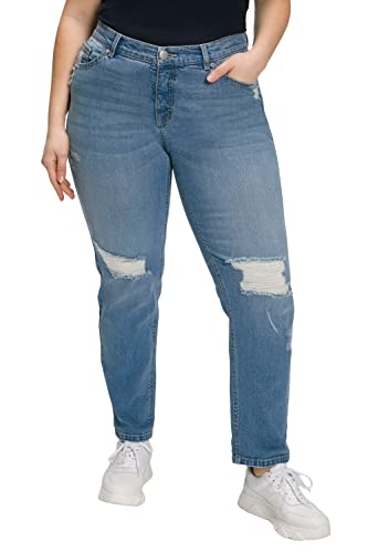 Ulla Popken Damen Boyfriend, Destroy-Effekte, Komfortbund Jeans, Light Blue, 38W / 34L von Ulla Popken