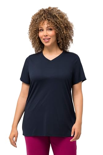 Ulla Popken Damen Funktionsshirt, Antibakteriell, V-Ausschnitt, Halbarm T-Shirt, Marine, 50-52 von Ulla Popken