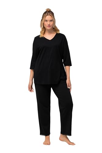 Ulla Popken Damen Pyjama Embroidery Pyjamaset, schwarz, 42-44 von Ulla Popken