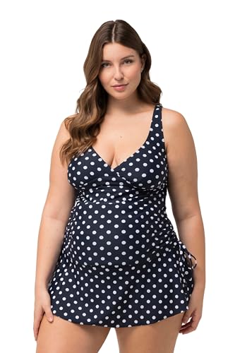 Ulla Popken Damen große Größen Übergrößen Bellieva-Tankini, Zweiteiler, Umstandsmode, Punkte, seitliche Raffungen, Volantsaum Marine 44 825433130-44 von Ulla Popken