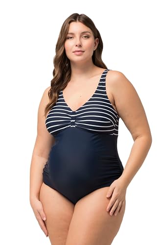 Ulla Popken Damen große Größen Übergrößen Plus Size Bellieva-Badeanzug, Streifen, Umstandsmode, Softcups Marine 46 798239132-46 von Ulla Popken