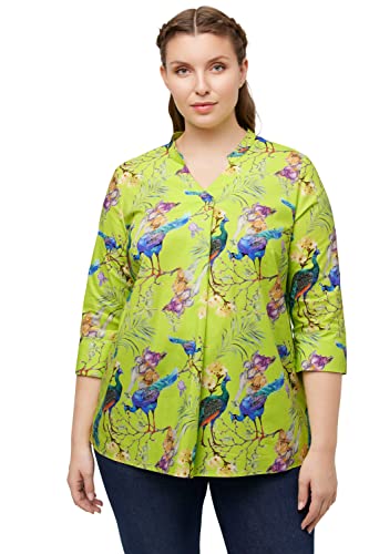 Ulla Popken Damen große Größen Übergrößen Plus Size Bluse, Pfauen, Stehkragen, V-Ausschnitt, 3/4-Arm Limette 46+ 815774400-46+ von Ulla Popken