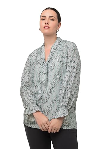 Ulla Popken Damen große Größen Übergrößen Plus Size Bluse, Schluppe, Stehkragen, Langarm, Rüschen grau 50 820834170-50 von Ulla Popken