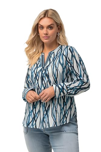 Ulla Popken Damen große Größen Übergrößen Plus Size Bluse, Streifen, Stehkragen, V-Ausschnitt, Langarm schneeweiß 46+ 827127200-46+ von Ulla Popken