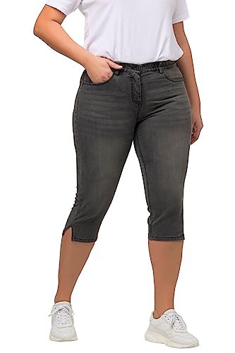 Ulla Popken Damen Capri Jeans Sarah, schmale 5-Pocket-Form, Saumschlitz Hosen, Hellgrau Denim, W50 / L32 von Ulla Popken