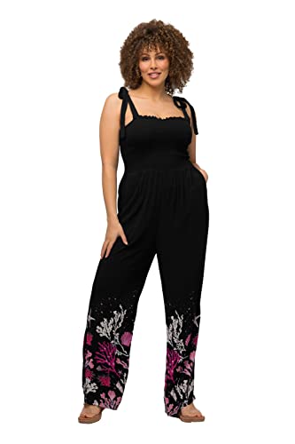 Ulla Popken Damen große Größen Übergrößen Plus Size Jumpsuit, gesmokte Büste, Korallen, Taschen, ärmellos schwarz 54+ 816886100-54+ von Ulla Popken