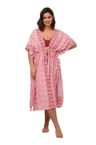 Ulla Popken Damen große Größen Übergrößen Plus Size Kaftan, Ornamente, Bindeband, Halbarm Blasses rosa 58-64 819474507-3+ von Ulla Popken