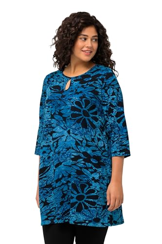 Ulla Popken Damen große Größen Übergrößen Plus Size Longshirt, Blumen, Rundhals, Keyhole, 3/4-Arm Marine 46+ 825313130-46+ von Ulla Popken