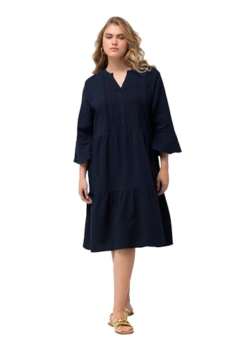 Ulla Popken Damen große Größen Übergrößen Plus Size Musselin-Kleid, A-Linie, Tunika-Ausschnitt, 3/4-Arm dunkelblau 50+ 827333734-50+ von Ulla Popken