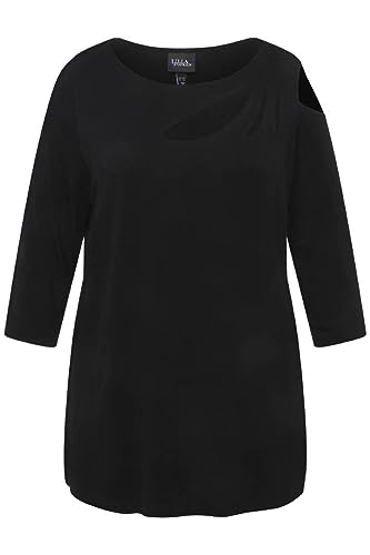 Ulla Popken Damen, Cut-Outs, A-Linie, U-Boot-Ausschnitt, 3/4-Arm T-Shirts, Schwarz, 54-56 von Ulla Popken