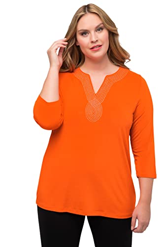 Ulla Popken Damen große Größen Übergrößen Plus Size Shirt, Stickerei, Tunika-Ausschnitt, 3/4-Arm Hellorange 54+ 802369666-54+, 54-56 von Ulla Popken