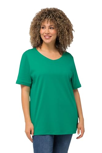 Ulla Popken Damen große Größen Übergrößen Plus Size Shirt, doppellagige Vorderseite, Slim, Rundhals, Halbarm smaragd 54+ 810528457-54+ von Ulla Popken