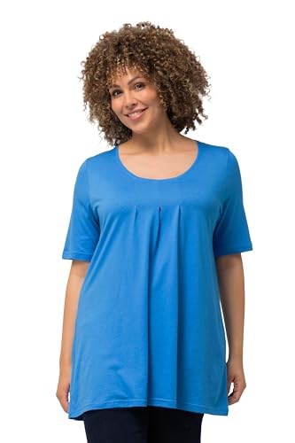 Ulla Popken Damen große Größen Übergrößen Plus Size T-Shirt, Zierfalten, A-Linie, Rundhals, Halbarm, Modal himmelblau 46+ 796473726-46+ von Ulla Popken