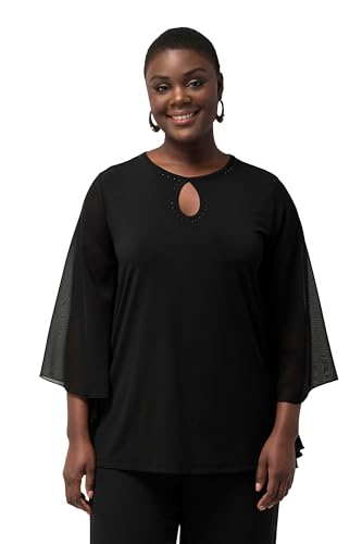 Ulla Popken Damen große Größen Übergrößen Plus Size T-Shirt, Ziersteine, Rundhals, Chiffon-Flügelärmel schwarz 54+ 825236100-54+ von Ulla Popken