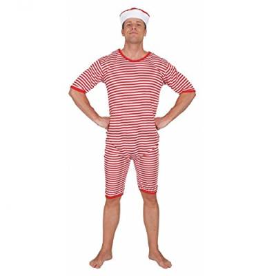 Unbekannt Badeanzug, Größe L, rot und 20s weiß gestreift, Karnevalskostüm, Historischer Strand von Unbekannt
