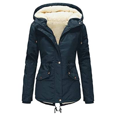 Damen Daunenjacke Mit Pelz - Frauen Große Größe Wintermantel Jacke Damen Dicke Outwear Mantel Kapuze Gefüttert Warm Plüsch Trench Mantel Damen Jacke, marine, 54 von Unbekannt