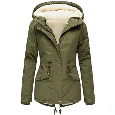 Damen Daunenjacke mit Pelz - Frauen große Größe Wintermantel Damen Jacke Outwear Dicker Mantel Hoodie Gefüttert Warm Plüsch Trenchcoat Damen Jacke, armée verte, 54 von Unbekannt