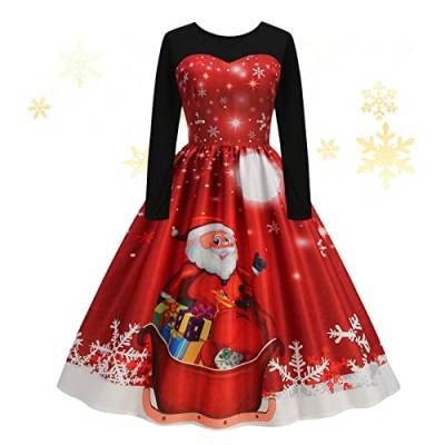 Damen Vintage Weihnachten Kleid | Langarm Kleid Rundhals Kleid - Niedliches A-Linie Kleid Weihnachten Prinzessin Kleider Abendkleid Cocktail von Unbekannt
