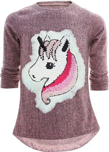 Einhorn Unicorn Pferd Mädchen Kinder Sweatshirt Pullover Wendepailletten Glitzer Bluse Langshirt Pulli (104-110, Einhorn 2 Rosa) von Unbekannt