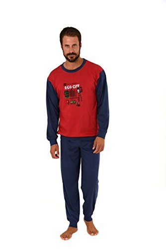 Herren Pyjama mit Rundhals, Motiv, Uni Hose, Rot, 58384, Gr. 56 von Unbekannt