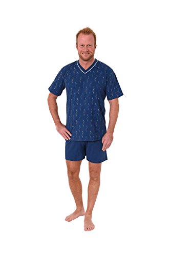 Herren Shorty Pyjama mit V-Hals, Allover, Uni Hose, Marine, 58656, Gr. 52 von Unbekannt