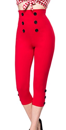 Rote High Waist Caprihose mit Reißverschluss und eng geschnitten mit Knöpfen Stoff Caprihose Rockabilly Leggings Damen Retro XS von Unbekannt