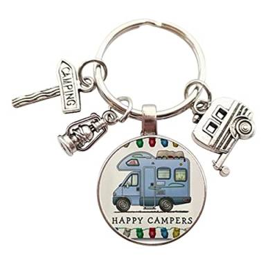 Schlüsselanhänger, Taschenschmuck bedruckt Wohnmobil, Happy Camper, Charms, 6 x 3 cm, Edelstahl von Unbekannt