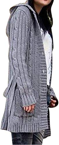 Unbekannt Damen Strickjacke lang mit Kapuze Cardigan Kapuzenpullover Grobstrick Mantel (Grau) von Unbekannt