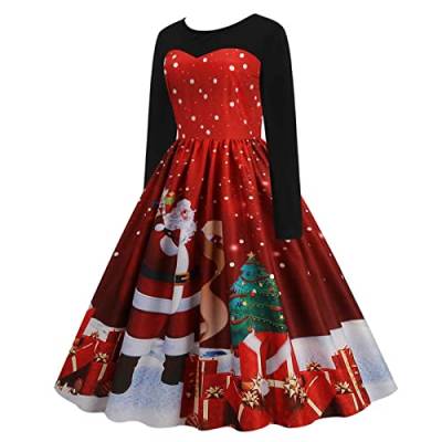 Weihnachtskleider für Frauen – Cocktailkleid mit Vintage-Druck, langärmelig, elegantes A-Linien-Kleid, Weihnachtsmotiv, Swing-Kleid, Vintage, von Unbekannt